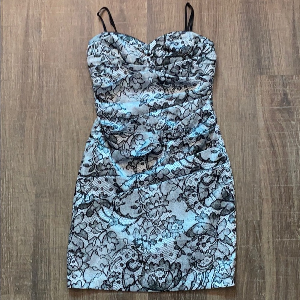 Black & white silky lace design cocktail dress